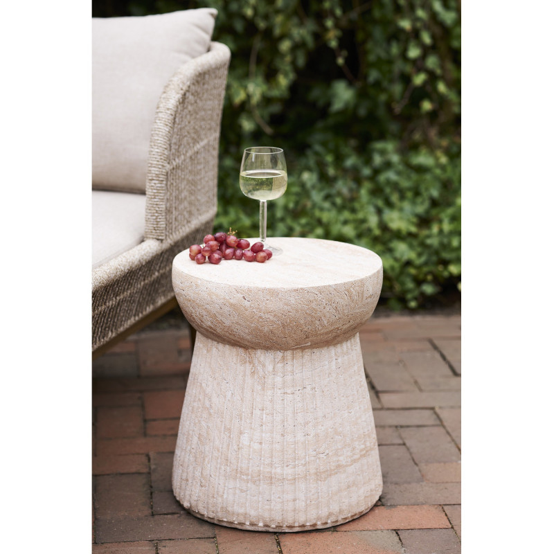 Table d'appoint originale Ronde Fibre de verre Naturel Rainuré Bonn 