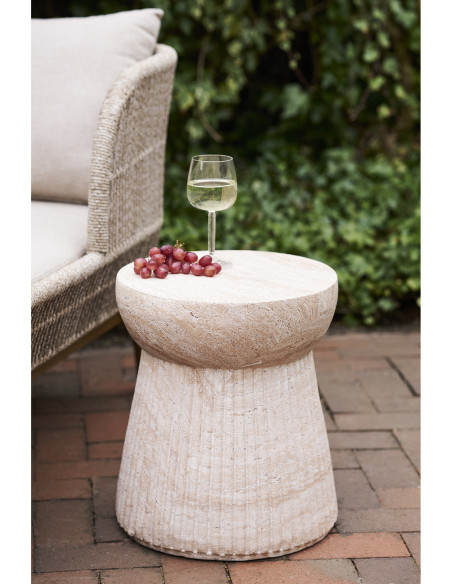 Table d'appoint originale Ronde Fibre de verre Naturel Rainuré Bonn 