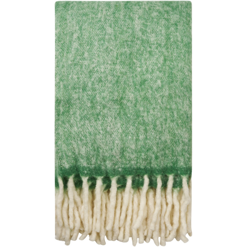 Plaid douceur chaud 130x170 Laine Acrylique Nylon Vert Beige Avec frange Carmel 