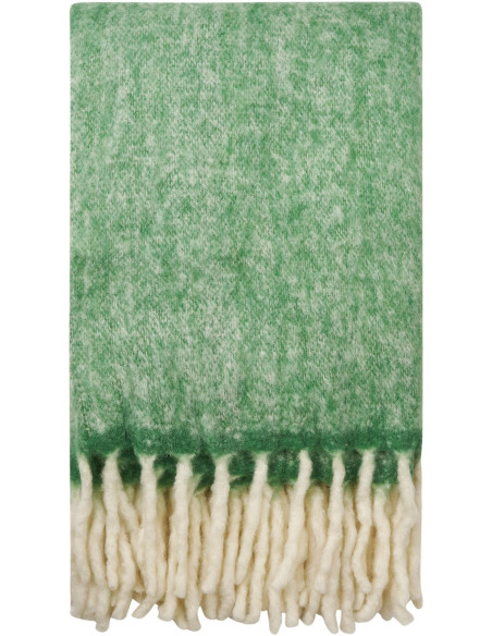 Plaid douceur chaud 130x170 Laine Acrylique Nylon Vert Beige Avec frange Carmel 