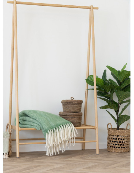 Plaid douceur chaud 130x170 Laine Acrylique Nylon Vert Beige Avec frange Carmel 