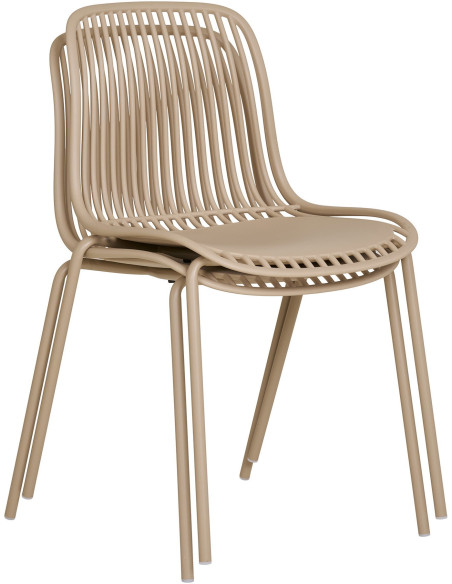 Chaise de jardin moderne empilable Métal Polypropylène Sable Branson (Lot de 4) 