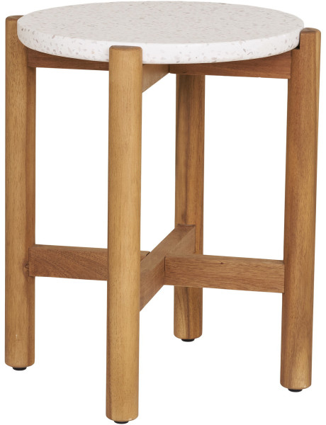 Table d'appoint moderne Ronde Bois d'acacia Naturel Terrazzo Blanc Terracina 