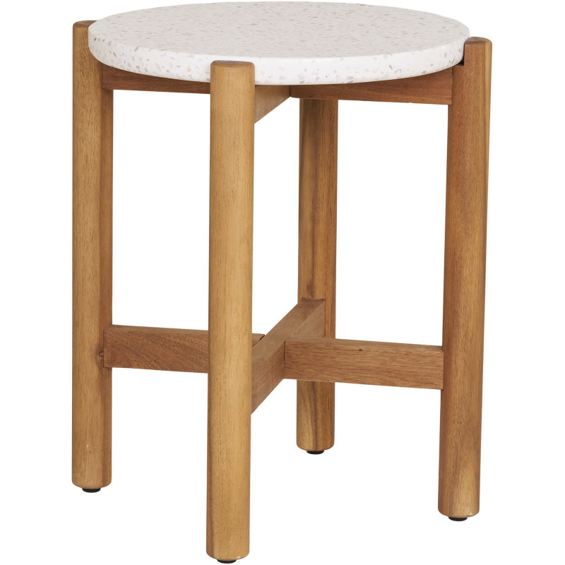 Table d'appoint moderne Ronde Bois d'acacia Naturel Terrazzo Blanc Terracina 