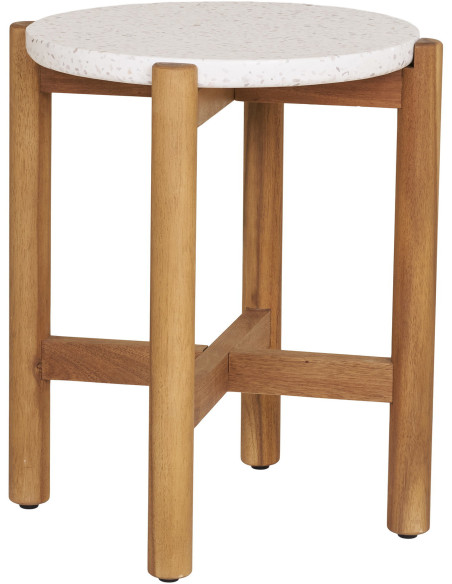 Table d'appoint moderne Ronde Bois d'acacia Naturel Terrazzo Blanc Terracina 