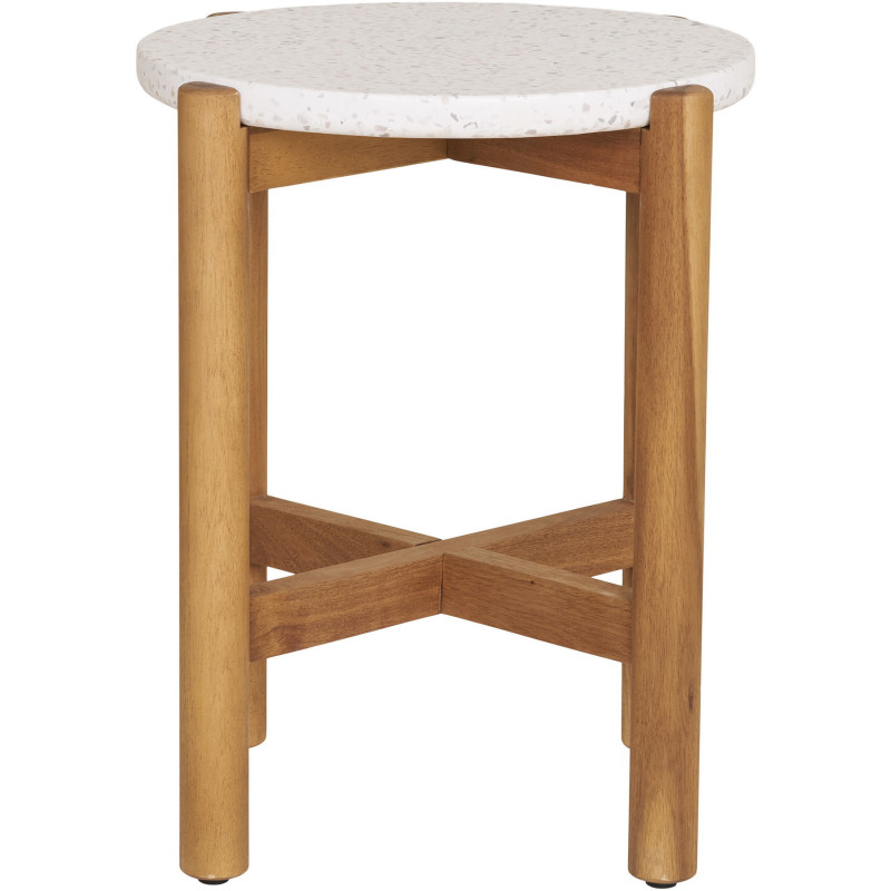 Table d'appoint moderne Ronde Bois d'acacia Naturel Terrazzo Blanc Terracina 