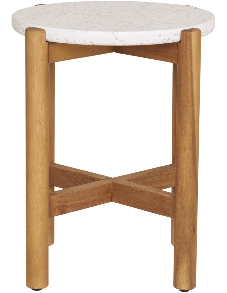 Table d'appoint moderne Ronde Bois d'acacia Naturel Terrazzo Blanc Terracina 