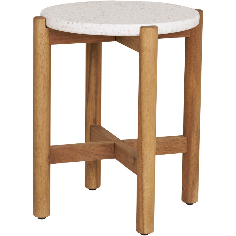 Table d'appoint moderne Ronde Bois d'acacia Naturel Terrazzo Blanc Terracina 
