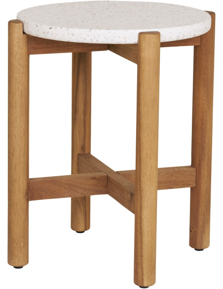 Table d'appoint moderne Ronde Bois d'acacia Naturel Terrazzo Blanc Terracina 