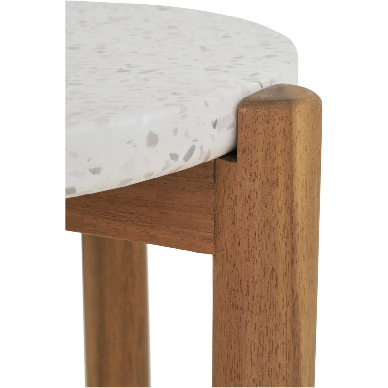 Table d'appoint moderne Ronde Bois d'acacia Naturel Terrazzo Blanc Terracina 