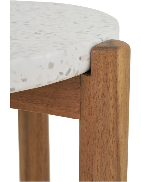 Table d'appoint moderne Ronde Bois d'acacia Naturel Terrazzo Blanc Terracina 