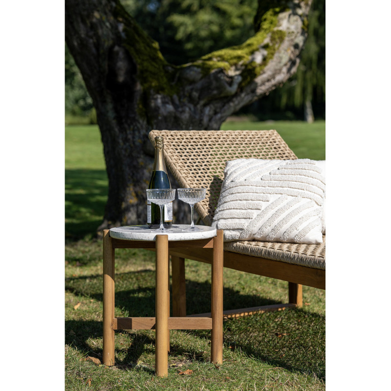 Table d'appoint moderne Ronde Bois d'acacia Naturel Terrazzo Blanc Terracina 