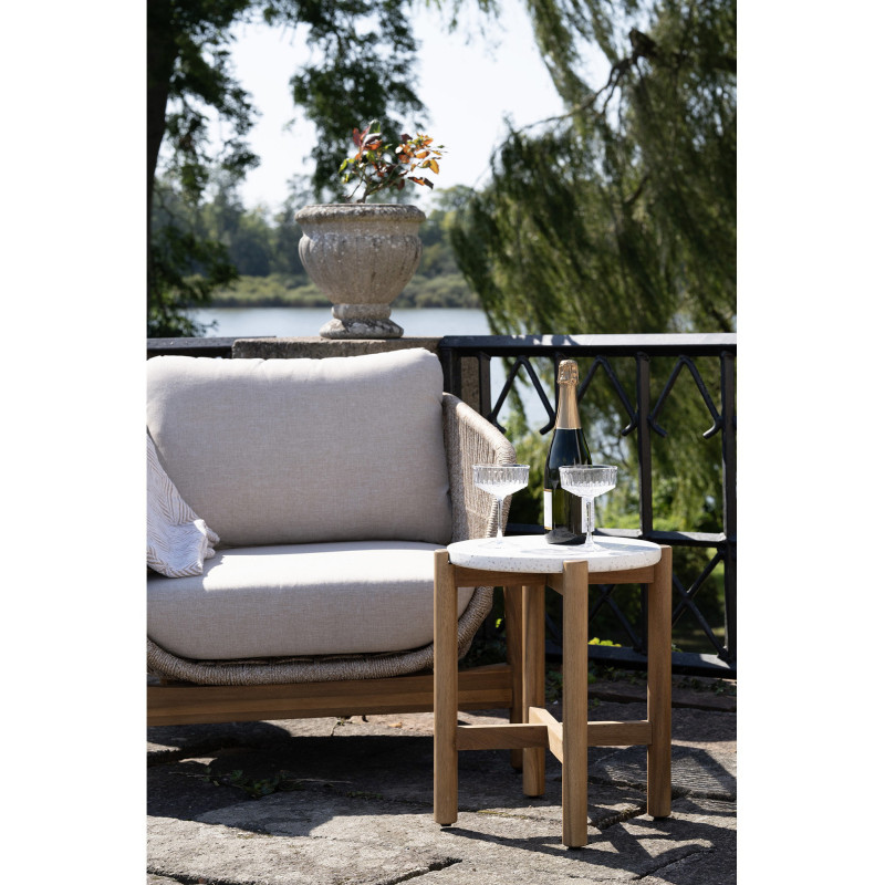 Table d'appoint moderne Ronde Bois d'acacia Naturel Terrazzo Blanc Terracina 