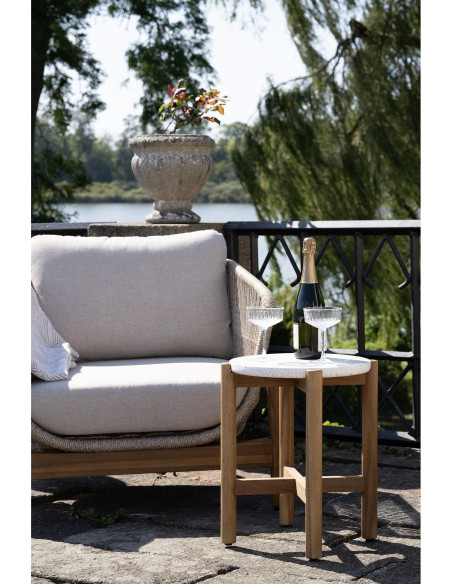 Table d'appoint moderne Ronde Bois d'acacia Naturel Terrazzo Blanc Terracina 