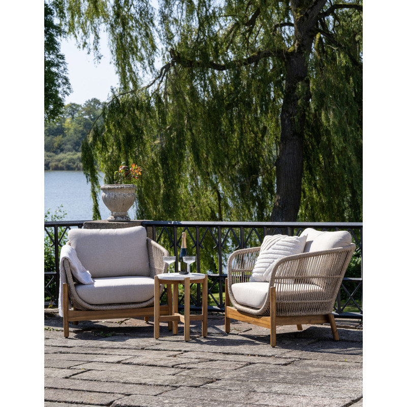 Table d'appoint moderne Ronde Bois d'acacia Naturel Terrazzo Blanc Terracina 