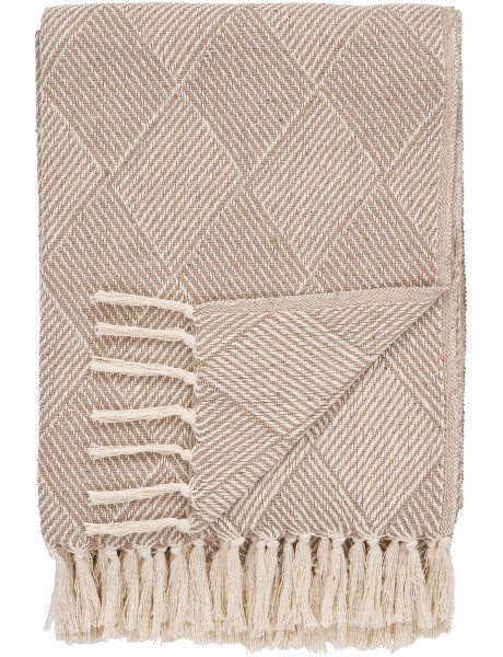 Plaid bohème chic 130x180 Coton Polyester Taupe Beige Avec pompons Motif losanges Bursa 