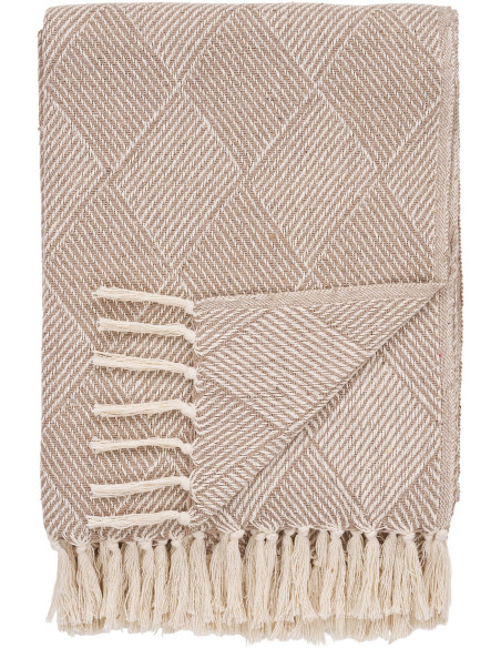 Plaid bohème chic 130x180 Coton Polyester Taupe Beige Avec pompons Motif losanges Bursa 