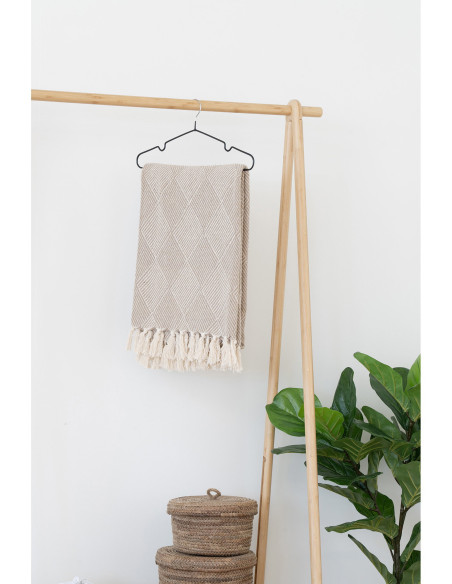 Plaid bohème chic 130x180 Coton Polyester Taupe Beige Avec pompons Motif losanges Bursa 