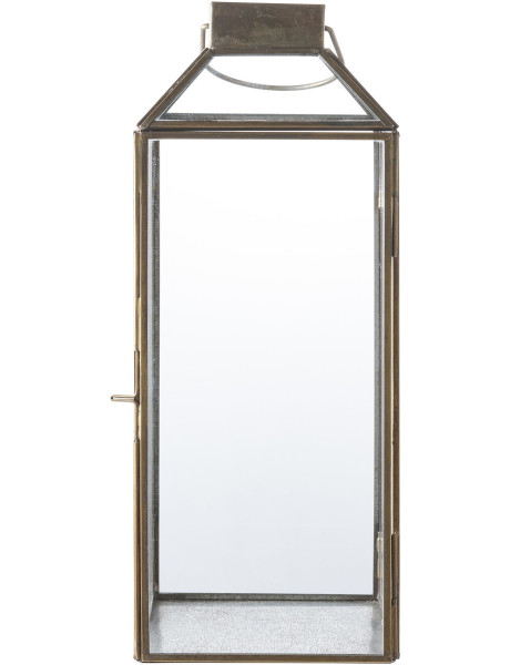 Grande Lanterne Photophore pour bougie Hauteur 35 cm Verre Transparent Métal Doré Effet laiton vieilli Mysore 