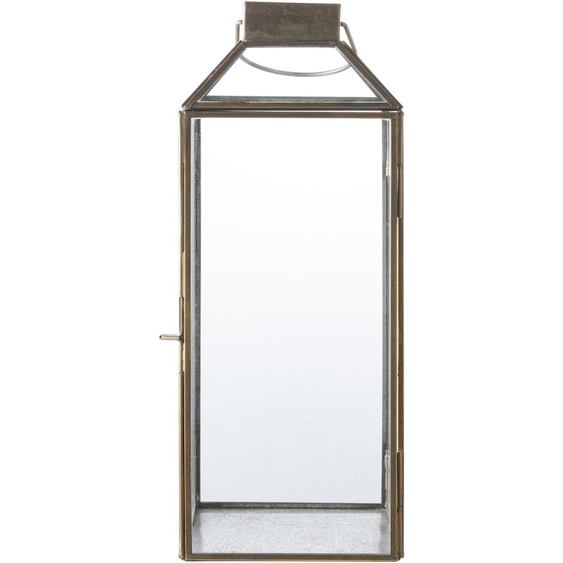 Grande Lanterne Photophore pour bougie Hauteur 35 cm Verre Transparent Métal Doré Effet laiton vieilli Mysore 
