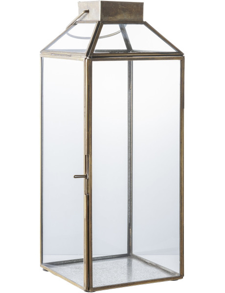 Grande Lanterne Photophore pour bougie Hauteur 35 cm Verre Transparent Métal Doré Effet laiton vieilli Mysore 