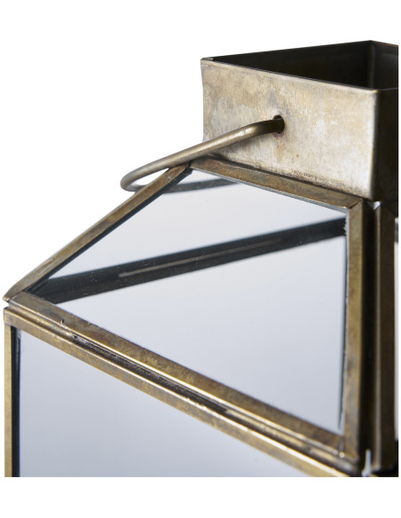 Grande Lanterne Photophore pour bougie Hauteur 35 cm Verre Transparent Métal Doré Effet laiton vieilli Mysore 