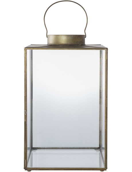 Lanterne avec poignée Photophore pour bougie Hauteur 24 cm Verre Transparent Métal Doré Effet laiton vieilli Mohali 