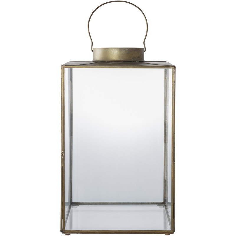 Lanterne avec poignée Photophore pour bougie Hauteur 24 cm Verre Transparent Métal Doré Effet laiton vieilli Mohali 