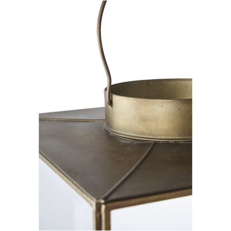 Lanterne avec poignée Photophore pour bougie Hauteur 24 cm Verre Transparent Métal Doré Effet laiton vieilli Mohali 