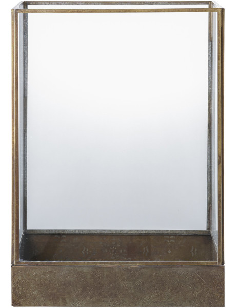 Grande Lanterne Photophore pour bougie Hauteur 36 cm Verre Transparent Métal Doré Effet laiton vieilli Manali 