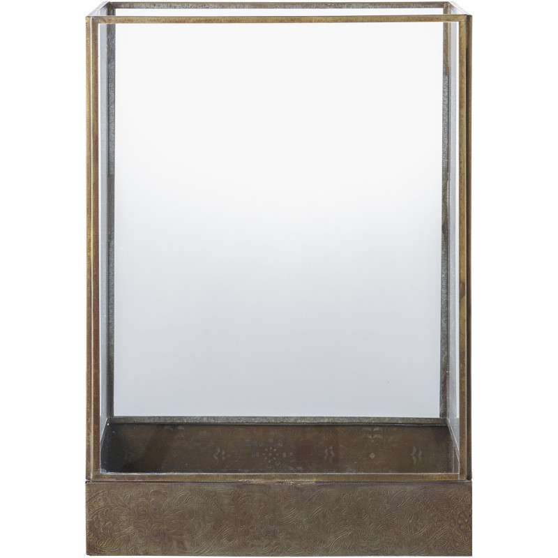 Grande Lanterne Photophore pour bougie Hauteur 36 cm Verre Transparent Métal Doré Effet laiton vieilli Manali 