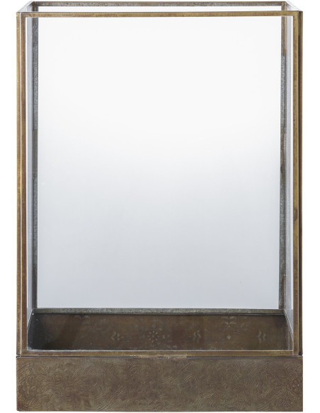 Grande Lanterne Photophore pour bougie Hauteur 36 cm Verre Transparent Métal Doré Effet laiton vieilli Manali 