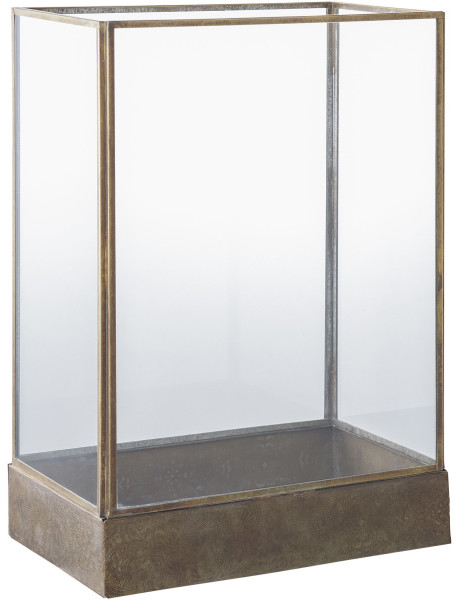 Grande Lanterne Photophore pour bougie Hauteur 36 cm Verre Transparent Métal Doré Effet laiton vieilli Manali 