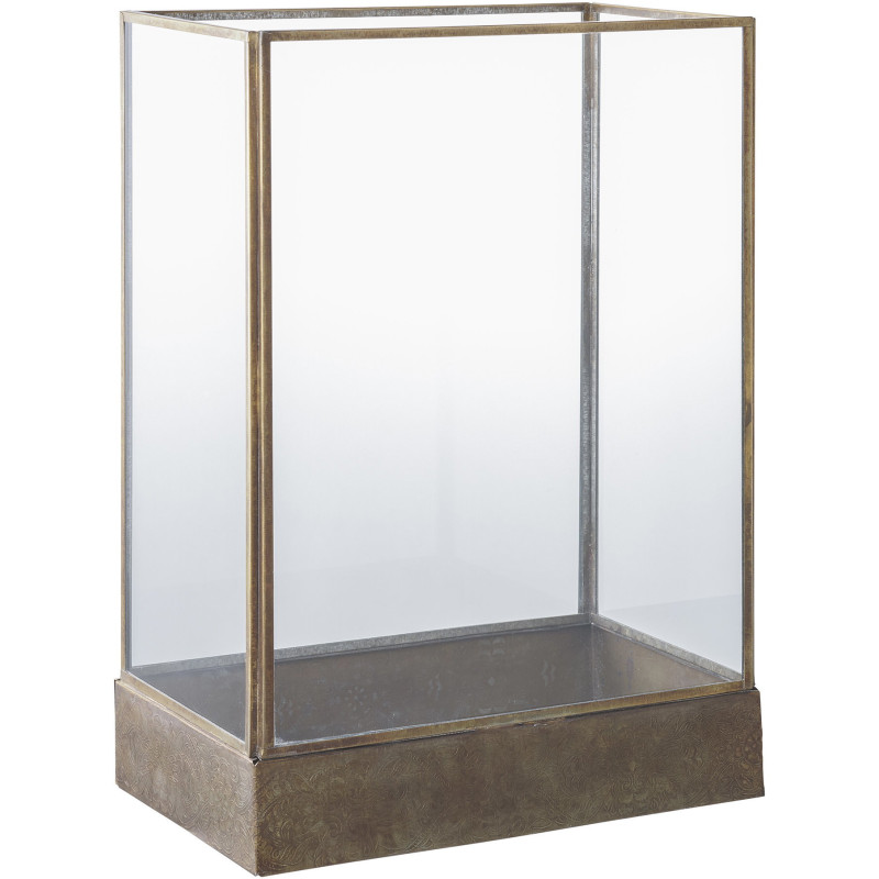 Grande Lanterne Photophore pour bougie Hauteur 36 cm Verre Transparent Métal Doré Effet laiton vieilli Manali 