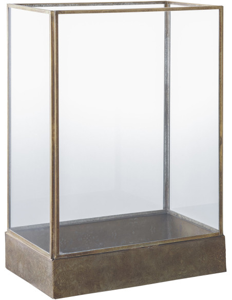 Grande Lanterne Photophore pour bougie Hauteur 36 cm Verre Transparent Métal Doré Effet laiton vieilli Manali 