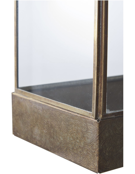 Grande Lanterne Photophore pour bougie Hauteur 36 cm Verre Transparent Métal Doré Effet laiton vieilli Manali 