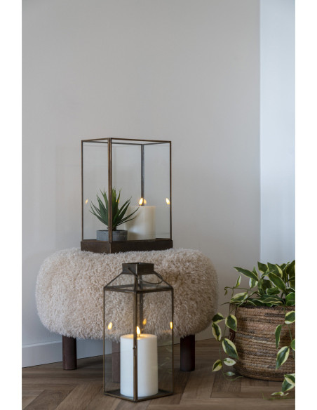 Grande Lanterne Photophore pour bougie Hauteur 36 cm Verre Transparent Métal Doré Effet laiton vieilli Manali 