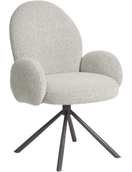 Fauteuil de table bouclette pivotant Tissu Sable Bouclé Métal Gris Lana 