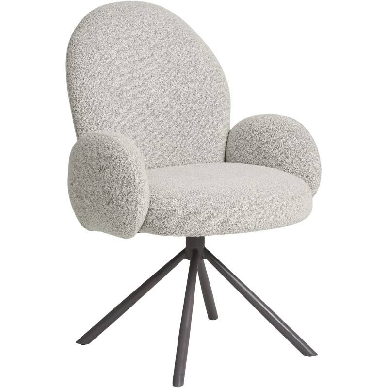 Fauteuil de table bouclette pivotant Tissu Sable Bouclé Métal Gris Lana 