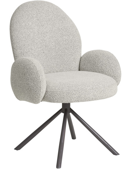 Fauteuil de table bouclette pivotant Tissu Sable Bouclé Métal Gris Lana 