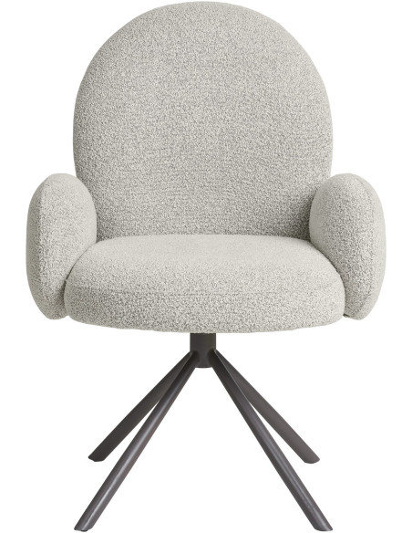 Fauteuil de table bouclette pivotant Tissu Sable Bouclé Métal Gris Lana 