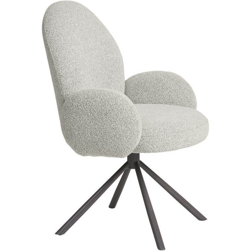 Fauteuil de table bouclette pivotant Tissu Sable Bouclé Métal Gris Lana 
