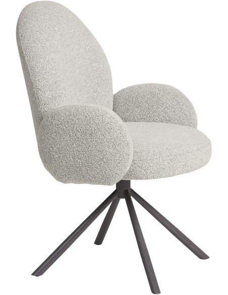 Fauteuil de table bouclette pivotant Tissu Sable Bouclé Métal Gris Lana 
