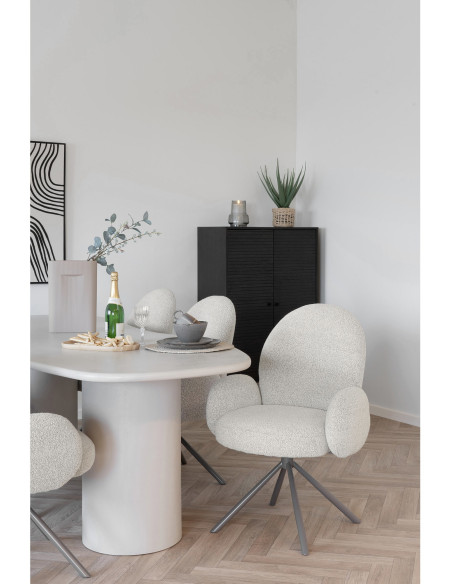 Fauteuil de table bouclette pivotant Tissu Sable Bouclé Métal Gris Lana 