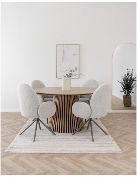 Fauteuil de table bouclette pivotant Tissu Sable Bouclé Métal Gris Lana 