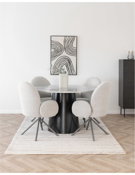 Fauteuil de table bouclette pivotant Tissu Sable Bouclé Métal Gris Lana 