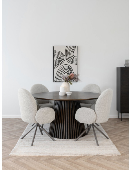 Fauteuil de table bouclette pivotant Tissu Sable Bouclé Métal Gris Lana 