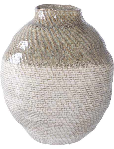 Vase original Rond Hauteur 30 cm Céramique Blanc Vert Motif tressage Aarhus 