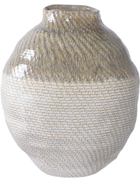 Vase original Rond Hauteur 30 cm Céramique Blanc Vert Motif tressage Aarhus 