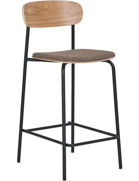 Tabouret de bar moderne Tissu Marron Bois de frêne Naturel Métal Noir Estepona (Lot de 2) 